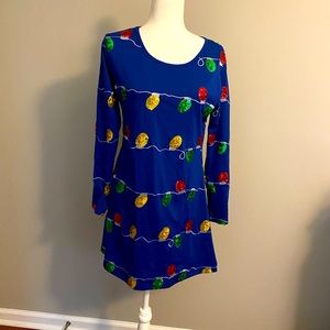 Tipsy Elves Christmas Holiday Lights dress like new navy-gold,green, red sequin